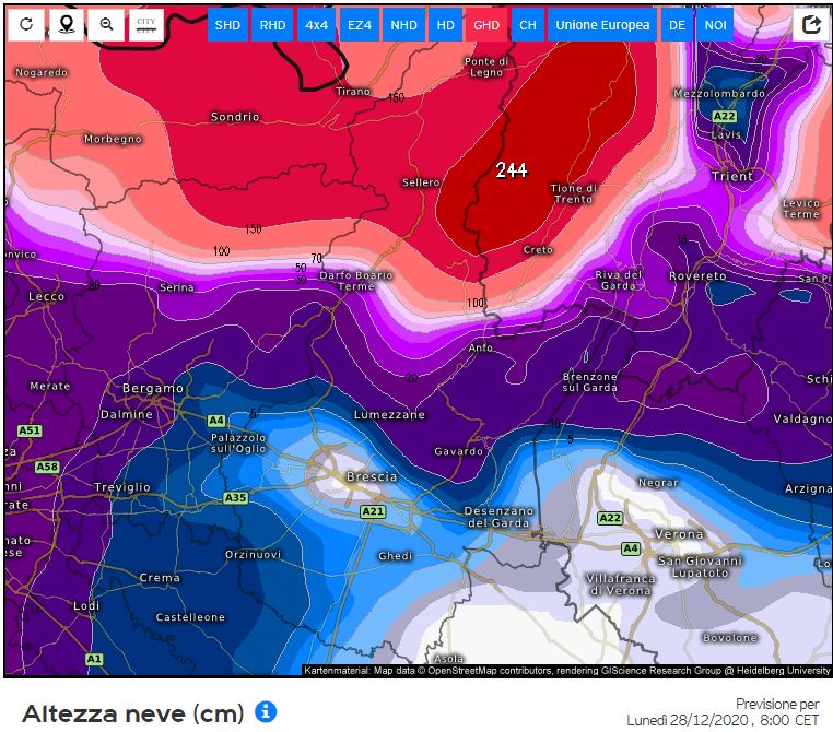 Situazione prevista da vari modelli per domani mattina