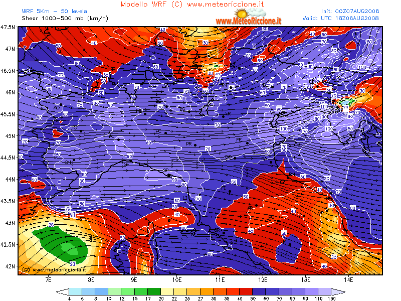 lo shear è un'indice orizzontale che come possiamo vedere al momento di sviluppo temporali è elevatissimo alla quota fra 500 e 1000 hPa